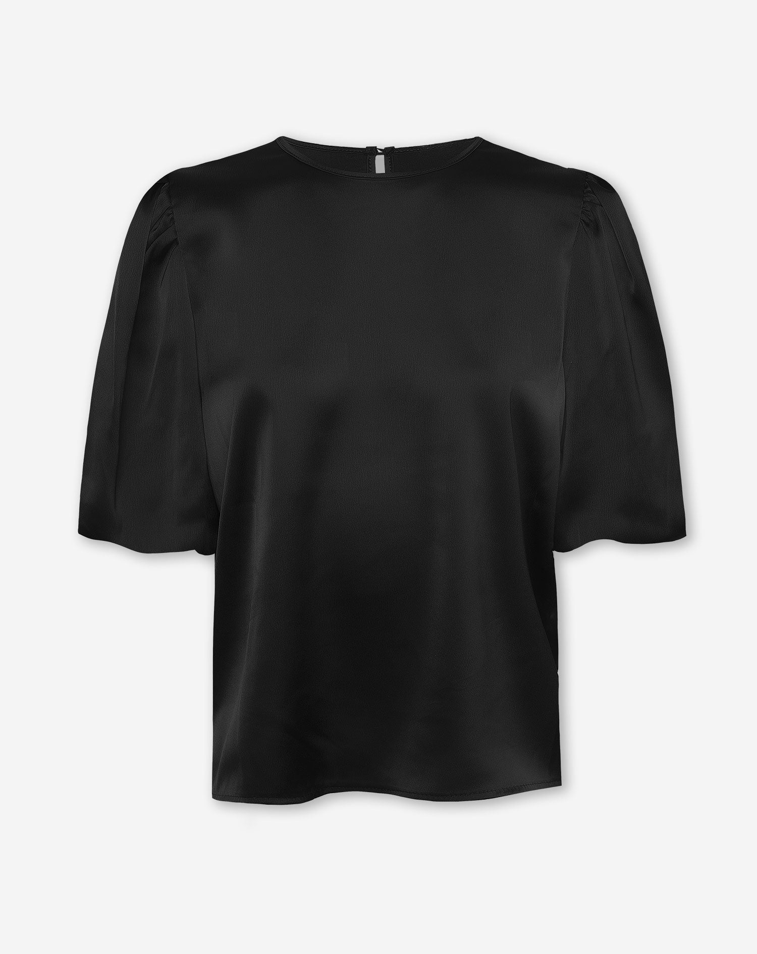 SATIN PUFF SLEEVE TOP ZWART