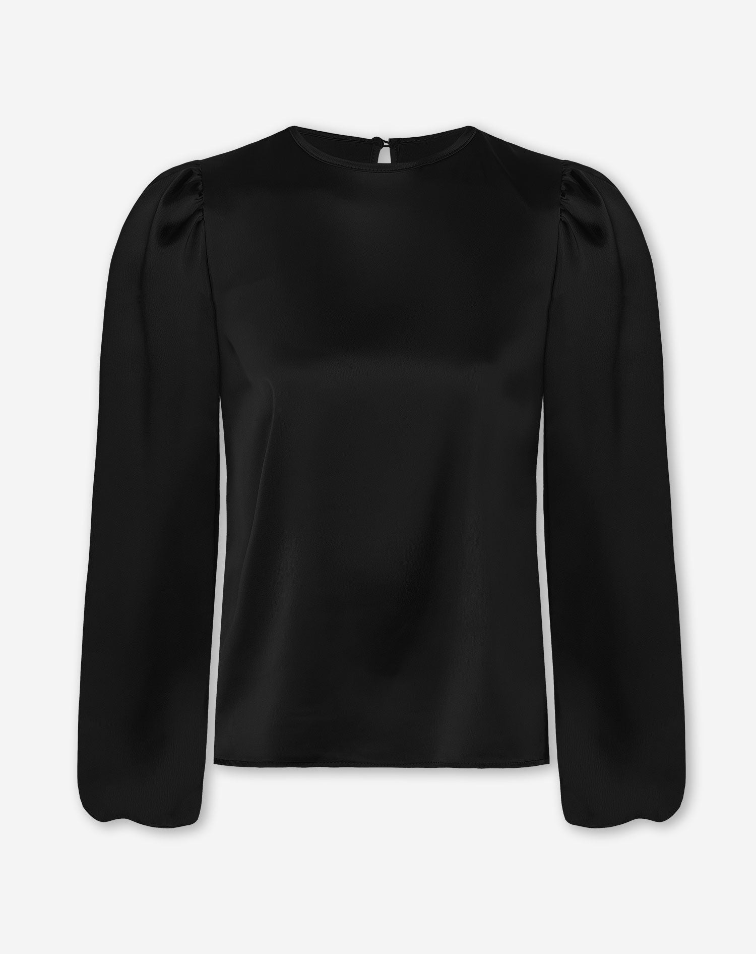 SATIN PUFF LONG SLEEVE TOP ZWART