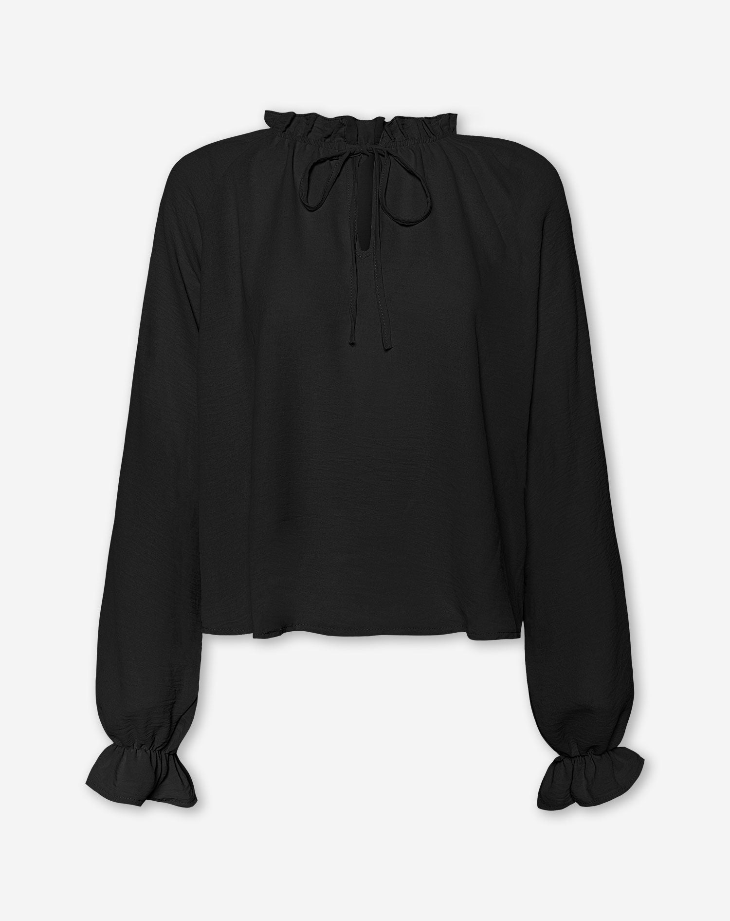 RUFFLE CORD TOP ZWART