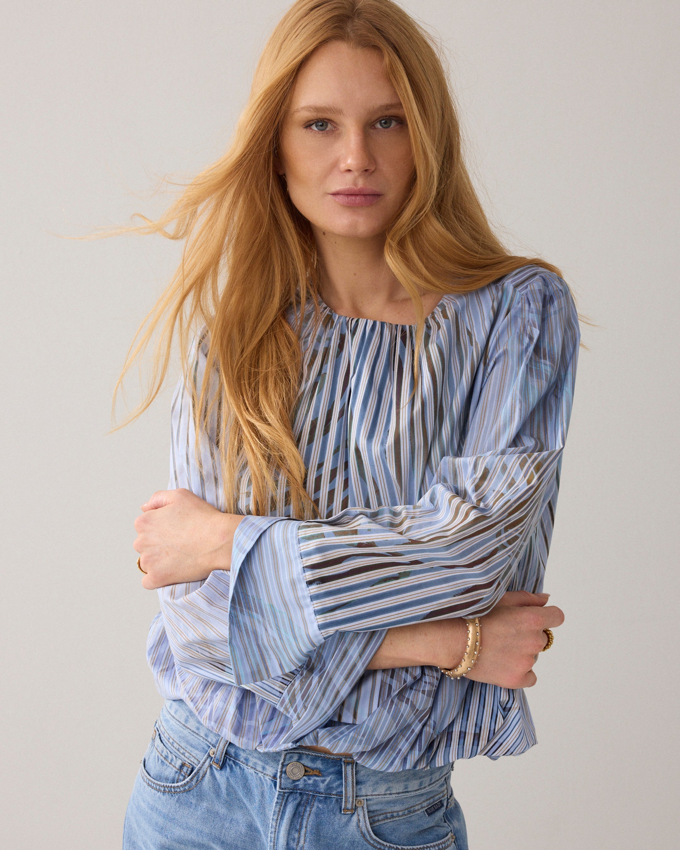 Geplooide top met print