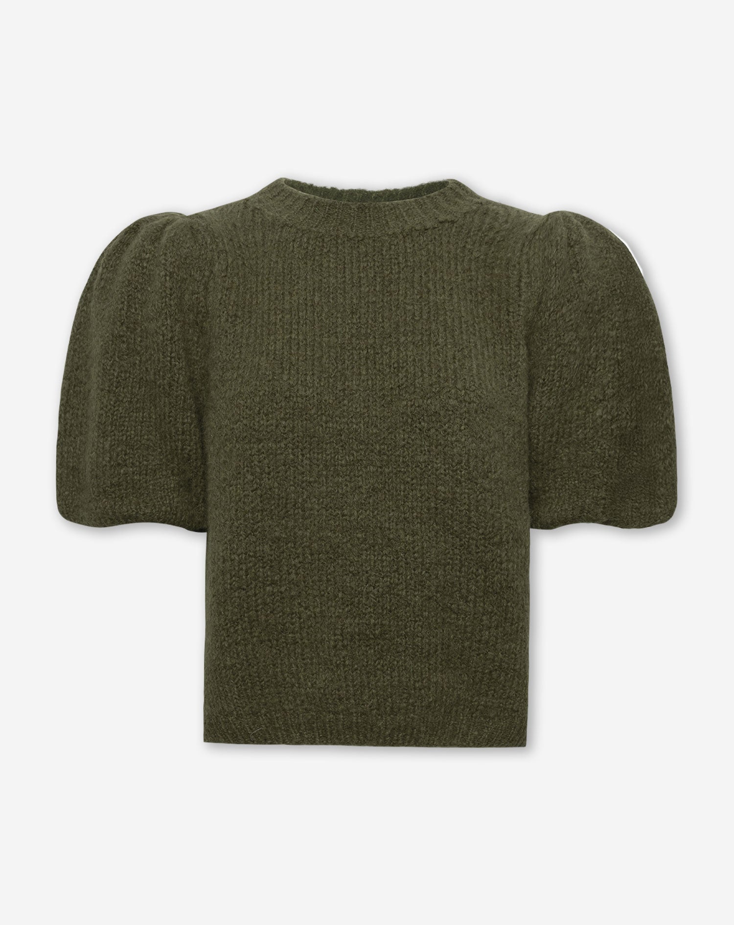 PUFF SLEEVE KNIT DONKER OLIJFGROEN