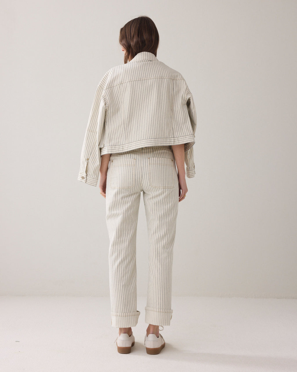 Denim broek met visgraatstreep