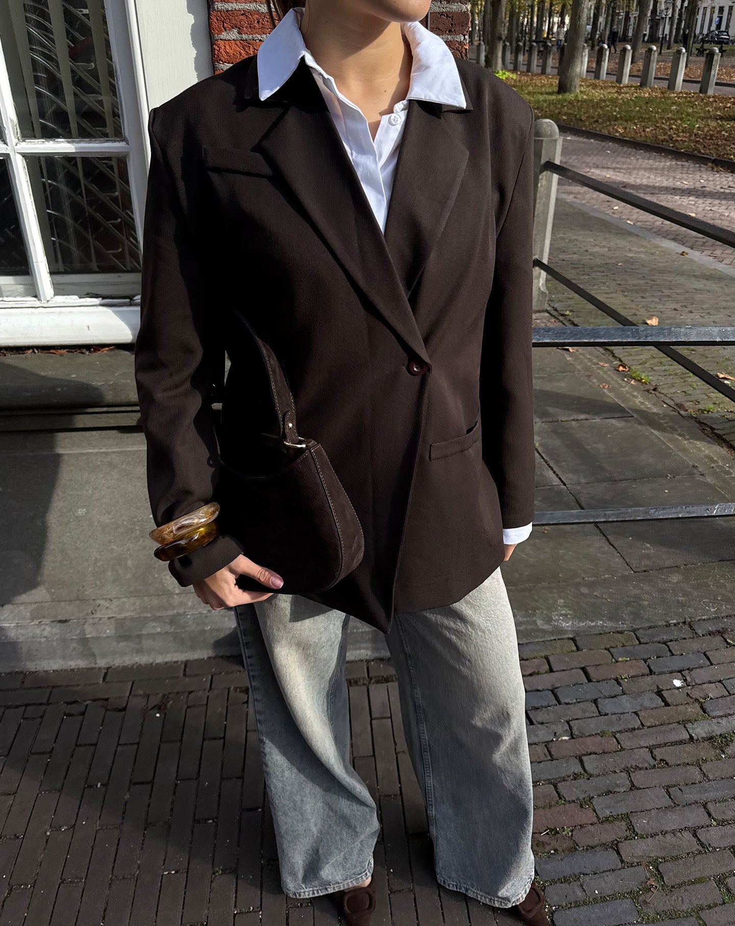 BOXY BLAZER DONKERBRUIN