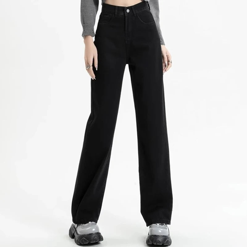 Hoge Taille Wijde Pijpen Jeans – Retro & Comfortabel