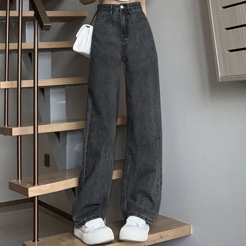 Hoge Taille Wijde Pijpen Jeans – Retro & Comfortabel