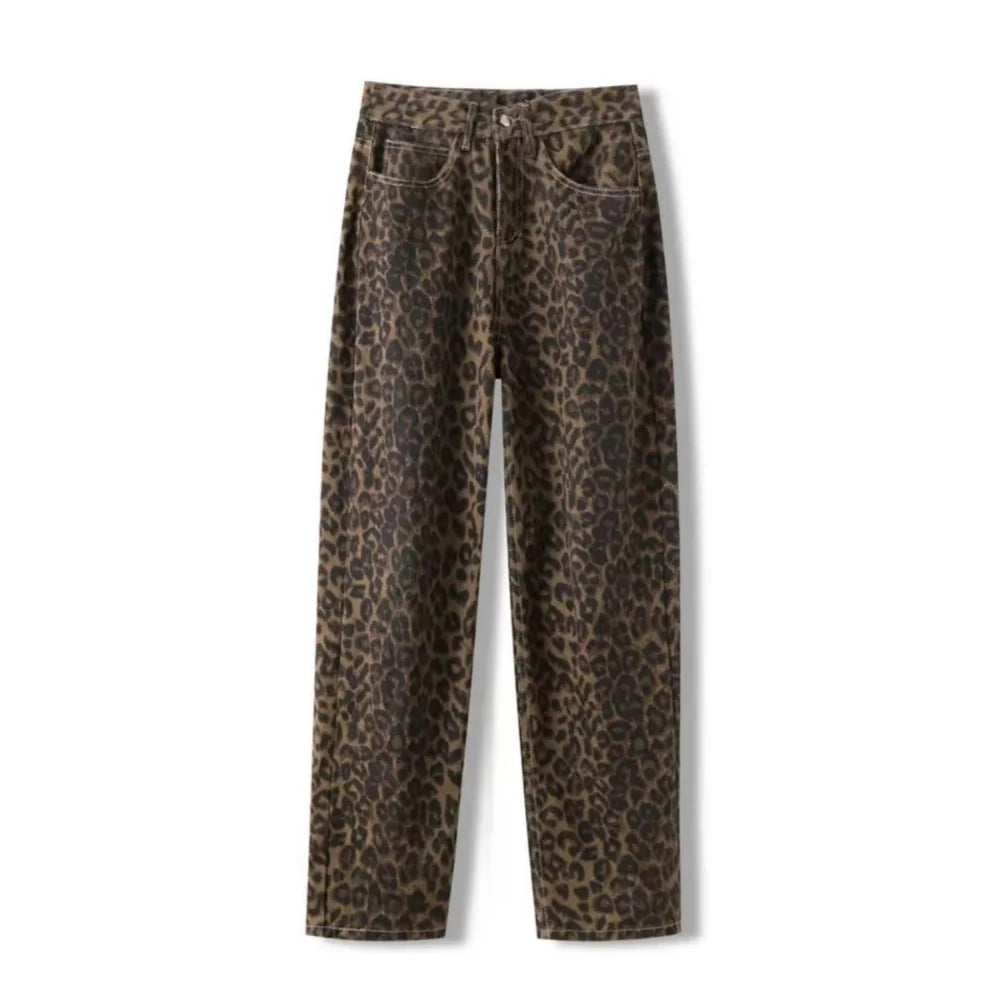 Tan Luipaard Jeans – Oversize &amp; Wijde Pijpen