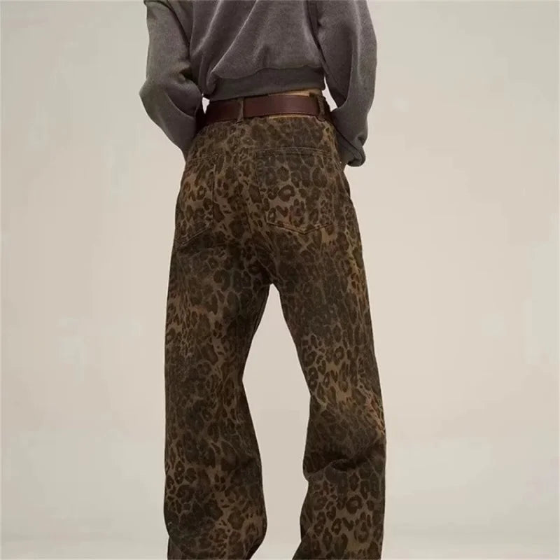 Tan Luipaard Jeans – Oversize &amp; Wijde Pijpen