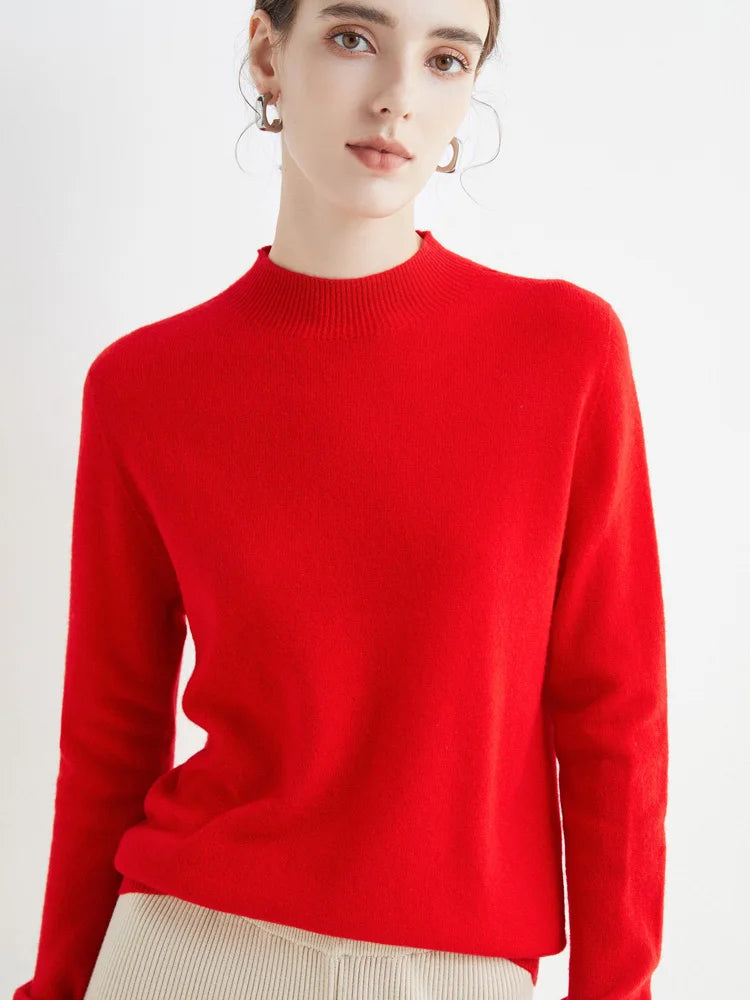 Merinowollen Mock-Neck Trui – Zachte Elegante Basic