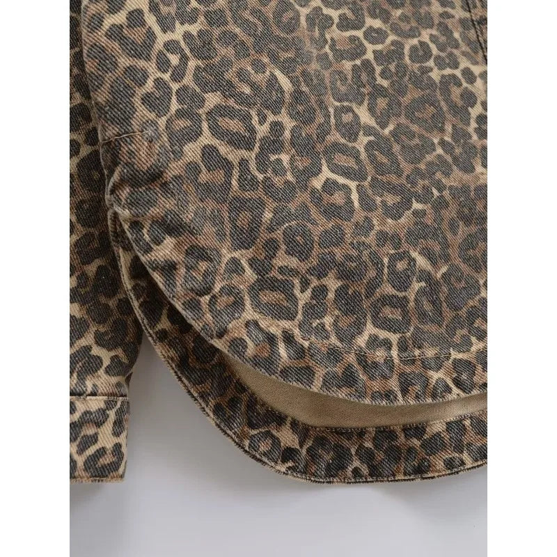 Dames Luipaard Denim Jasje – Vintage & Trendy