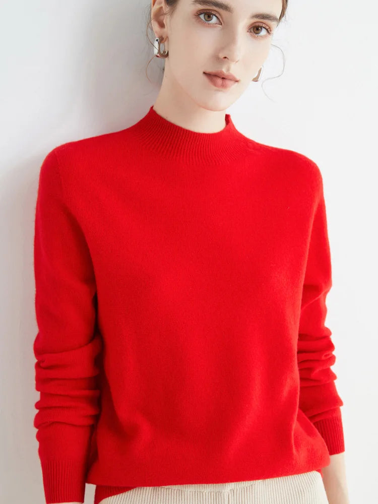 Merinowollen Mock-Neck Trui – Zachte Elegante Basic