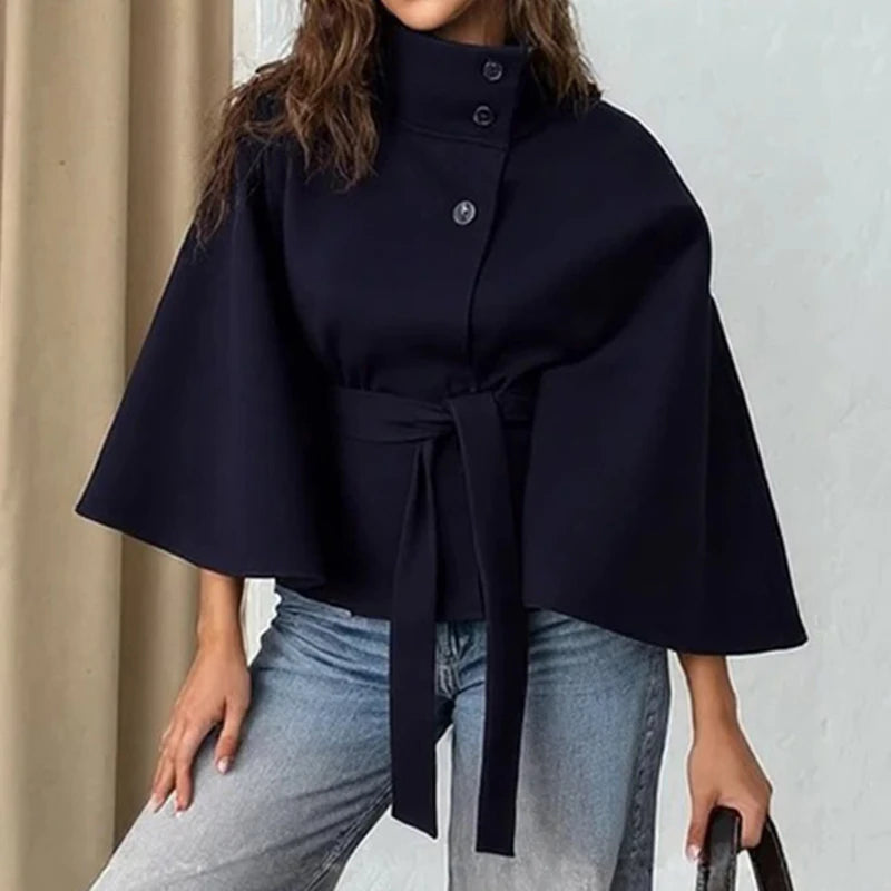 Elegante Cape Jas met Riem – Tijdloze Damesmantel