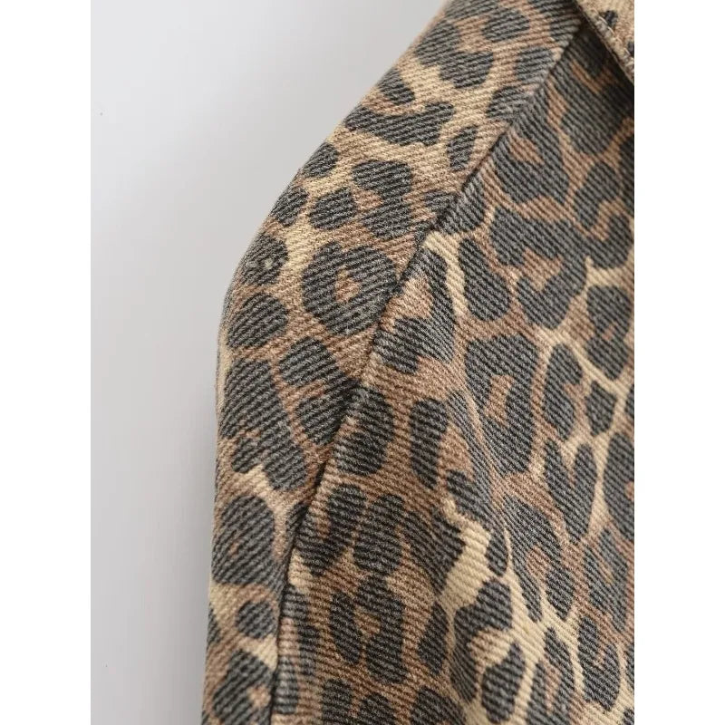 Dames Luipaard Denim Jasje – Vintage & Trendy