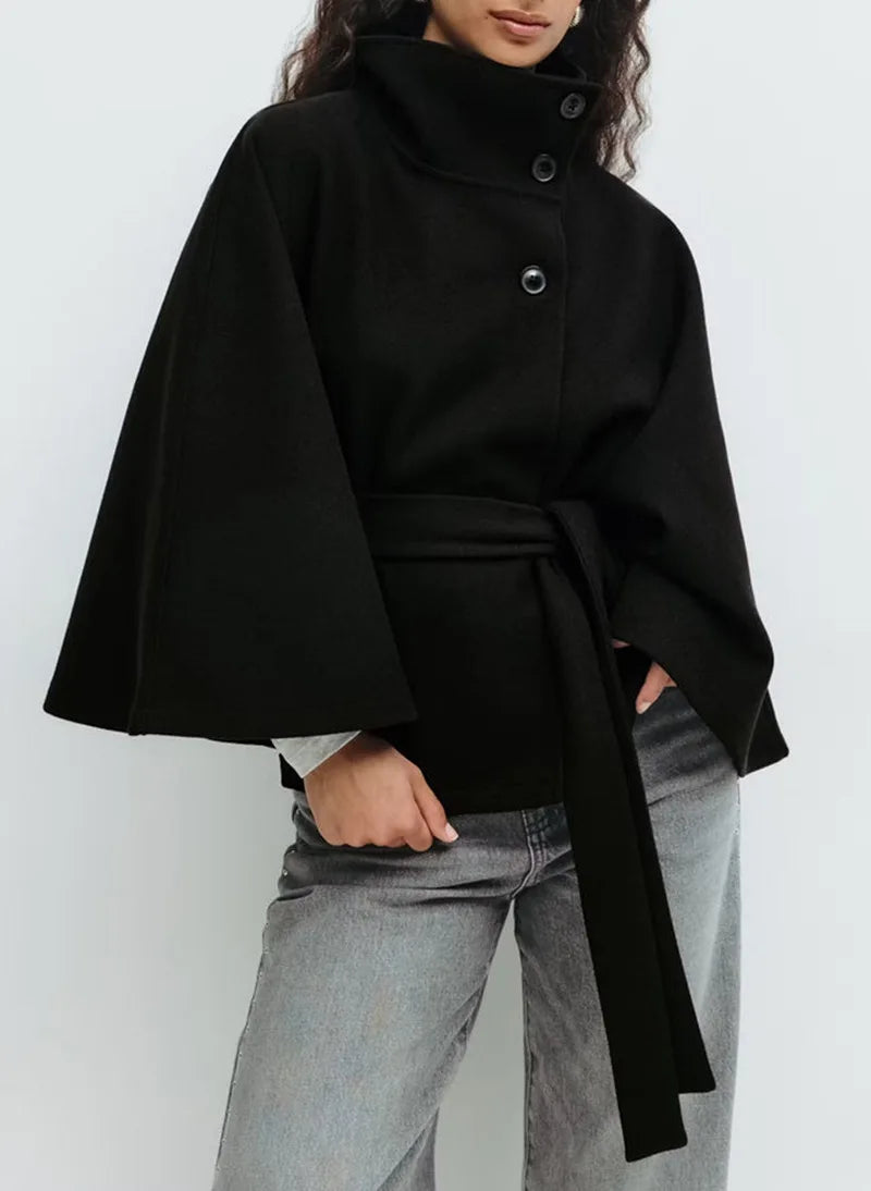 Elegante Cape Jas met Riem – Tijdloze Damesmantel