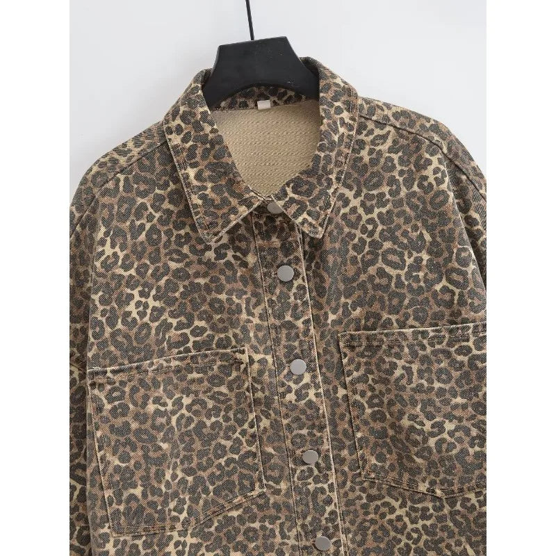 Dames Luipaard Denim Jasje – Vintage & Trendy