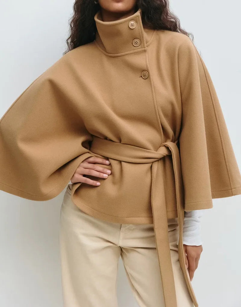 Elegante Cape Jas met Riem – Tijdloze Damesmantel