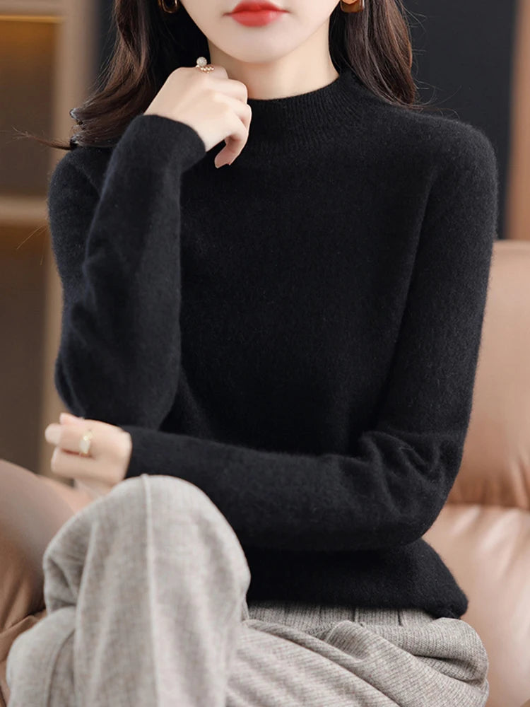 Merinowollen Mock-Neck Trui – Zachte Elegante Basic