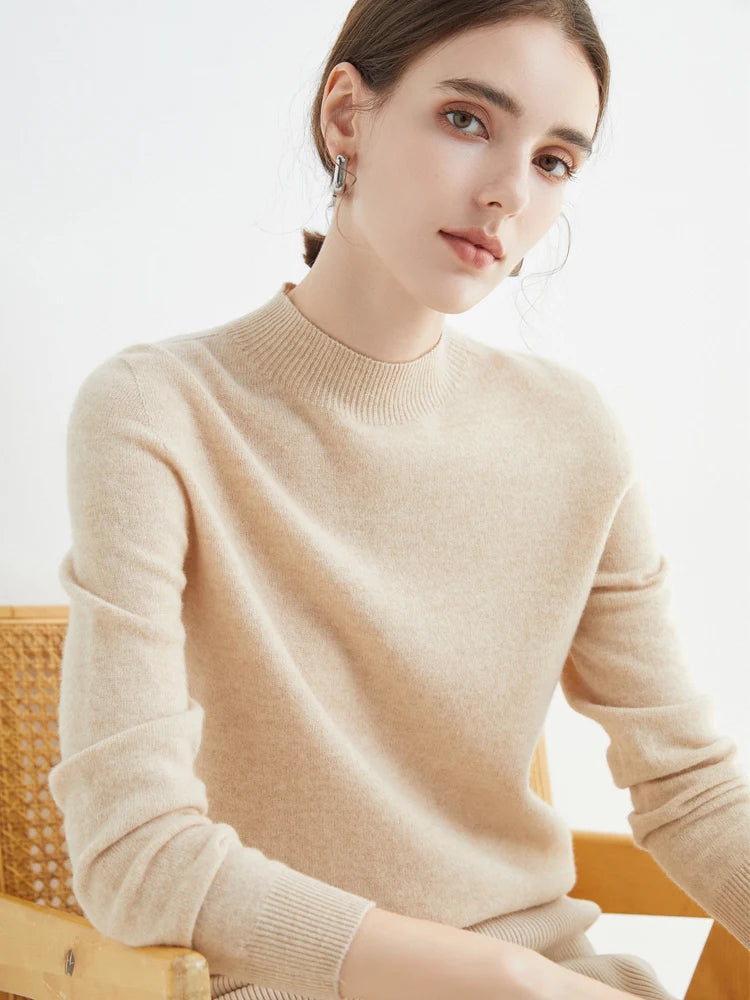 Merinowollen Mock-Neck Trui – Zachte Elegante Basic