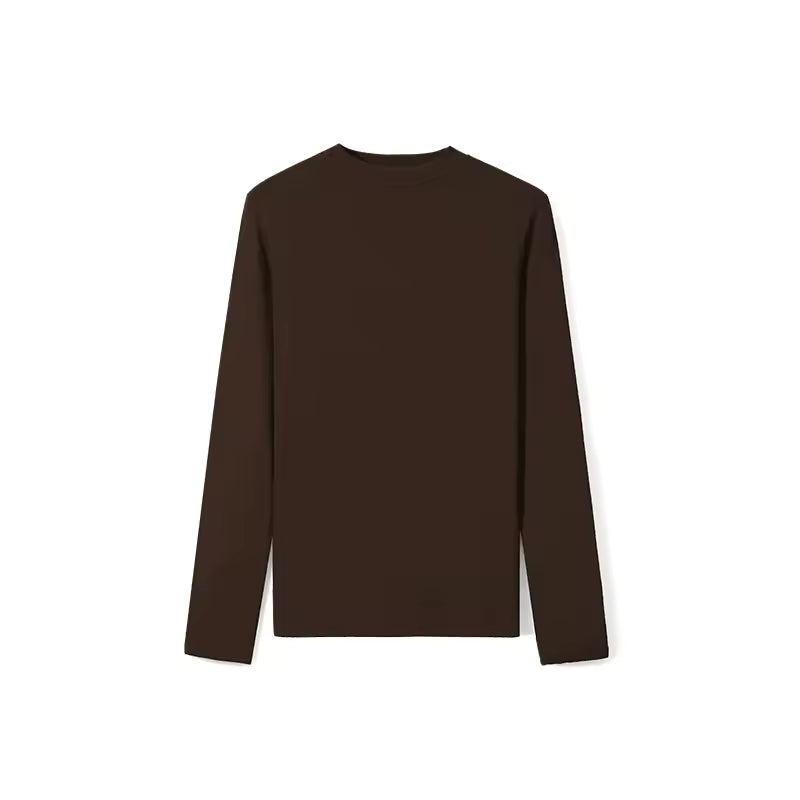 BASIC LANGE MOUWEN HOGE KRAAG TEE DONKERBRUIN