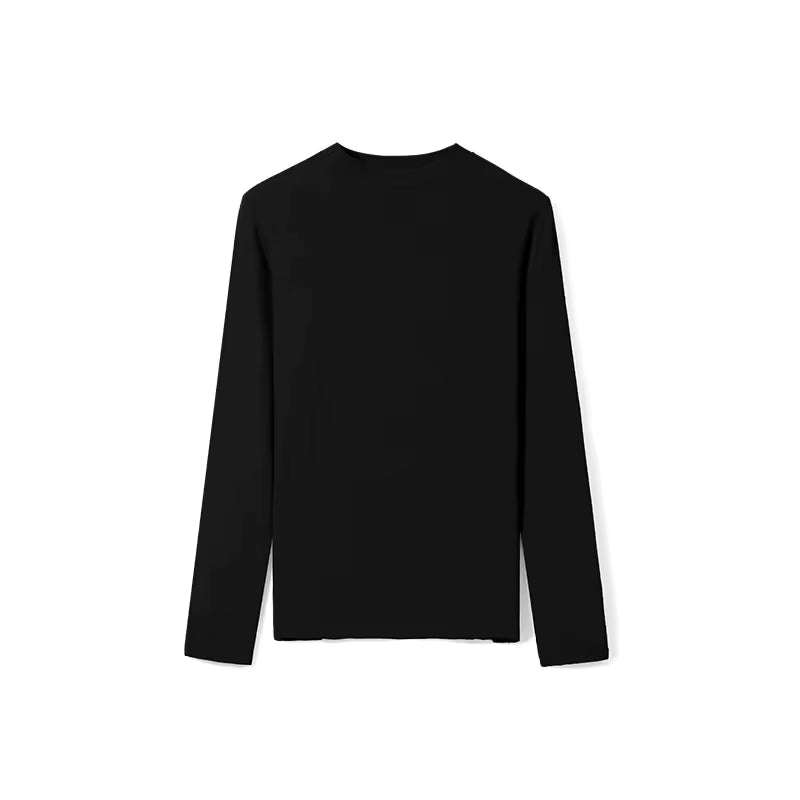 BASIC LANGE MOUWEN HOGE KRAAG TEE ZWART